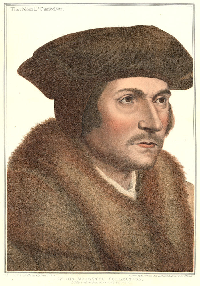 Sir Thomas More, Lord Chancellor by Bartolozzi/Holbein. Henry VIII's court 1884